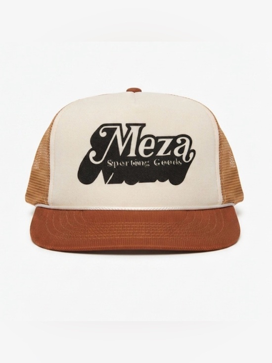Other - Vintage Meza Sporting Goods Trucker Hat Cap Tan Brown Mesh Snapback 80s